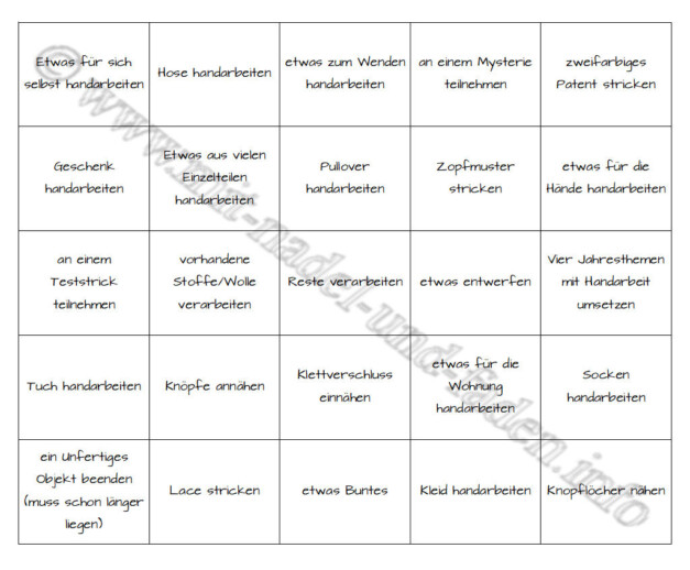 Handarbeitsbingo 2018
